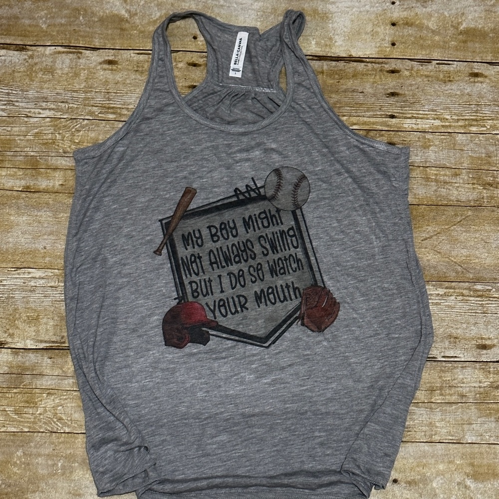Bella Canvas Gray Racerback Tank with Baseball Graphic for Moms